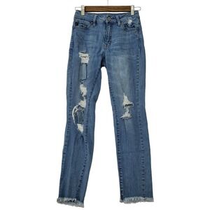 KanCan Maurices Jeans Womens 25 (26x26) Raw Hem Distressed Stretch Blue Denim